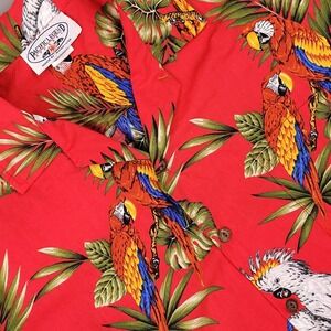 Pacific Legend Shirt Mens Large Red Parrot Bird Hawaiian Aloha Button Up USA